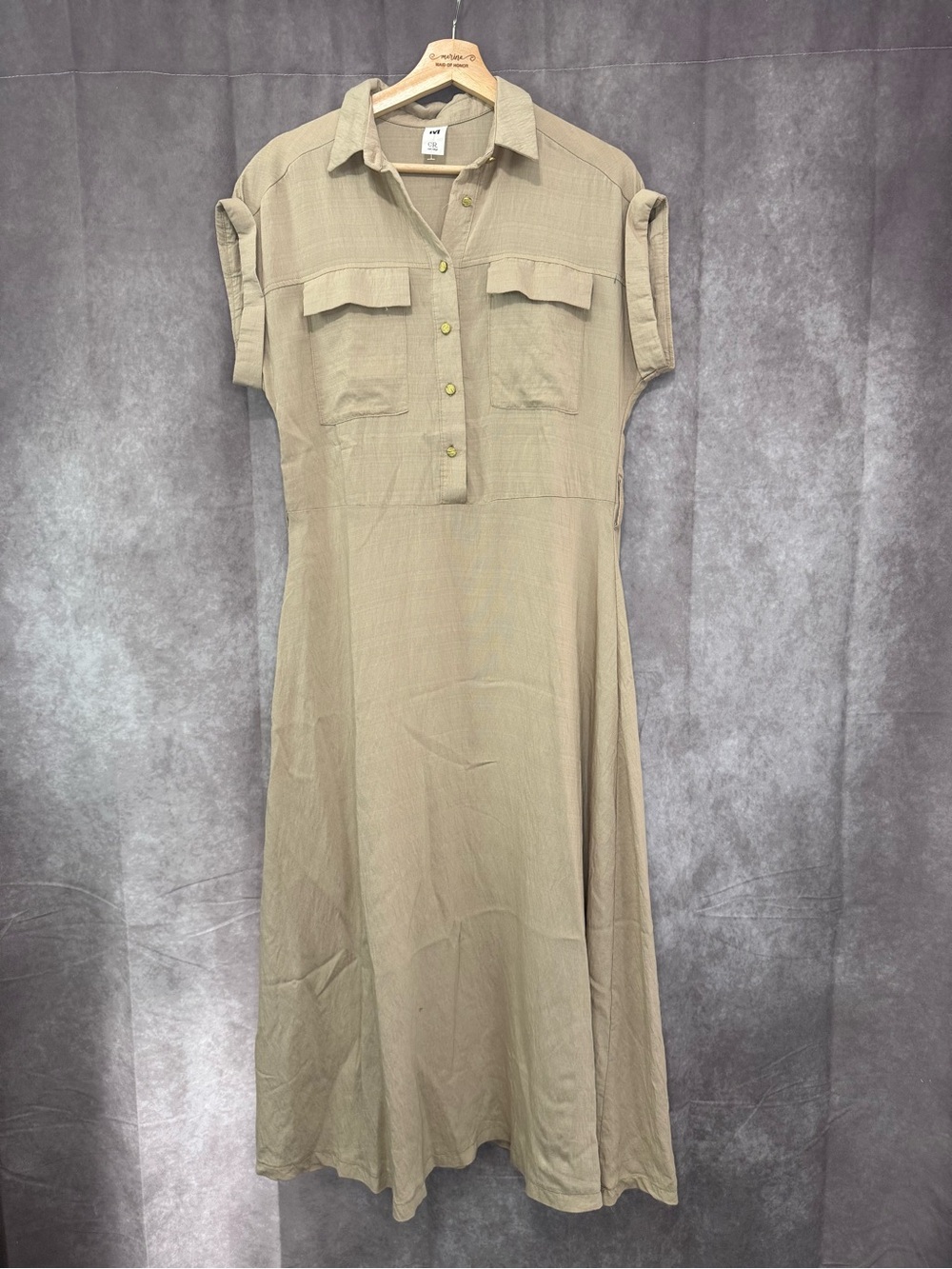 Casual Collared Midi Dress in Beige